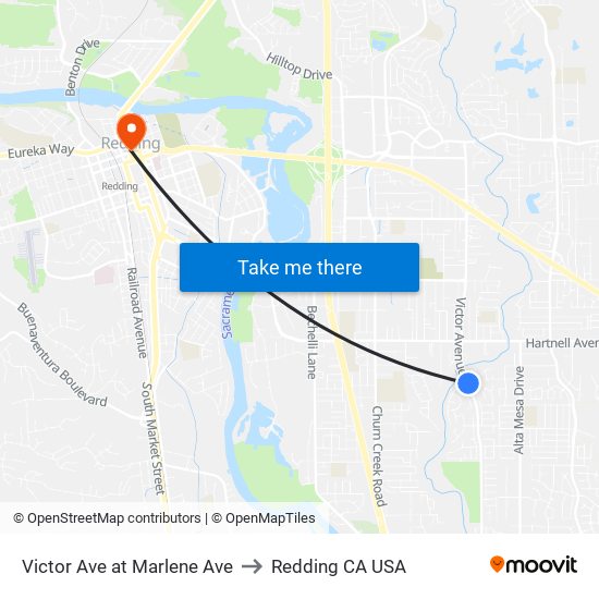 Victor Ave at Marlene Ave to Redding CA USA map