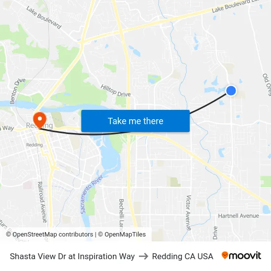 Shasta View Dr at Inspiration Way to Redding CA USA map