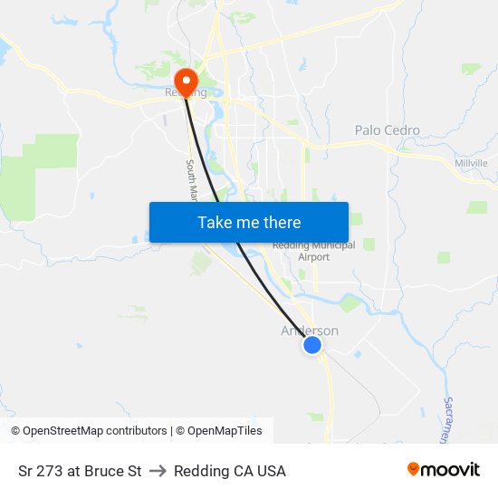 Sr 273 at Bruce St to Redding CA USA map