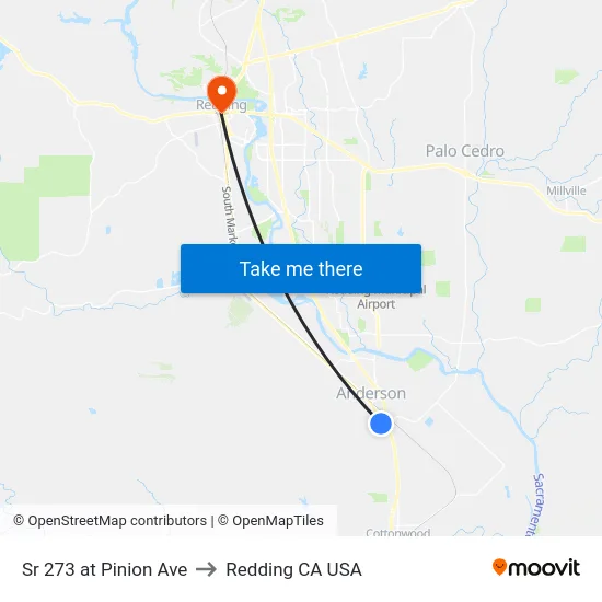 Sr 273 at Pinion Ave to Redding CA USA map