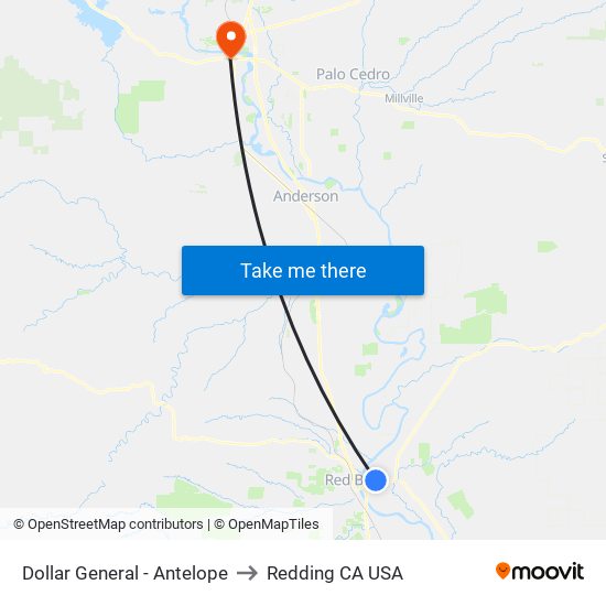 Dollar General - Antelope to Redding CA USA map