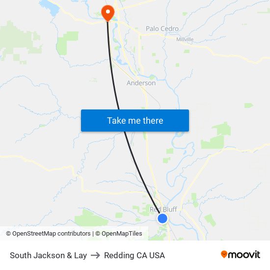 South Jackson & Lay to Redding CA USA map