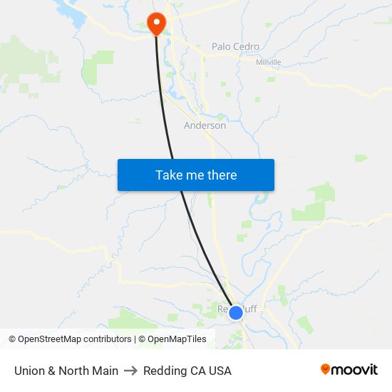 Union & North Main to Redding CA USA map