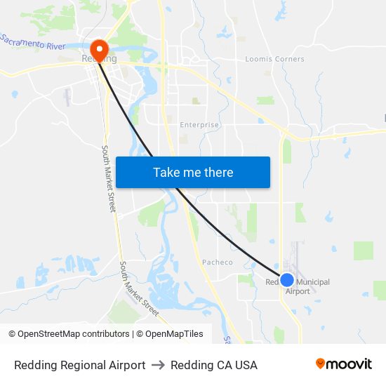 Redding Regional Airport to Redding CA USA map