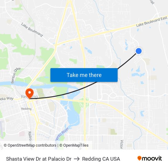 Shasta View Dr at Palacio Dr to Redding CA USA map