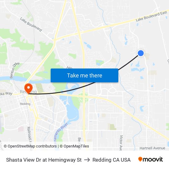 Shasta View Dr at Hemingway St to Redding CA USA map