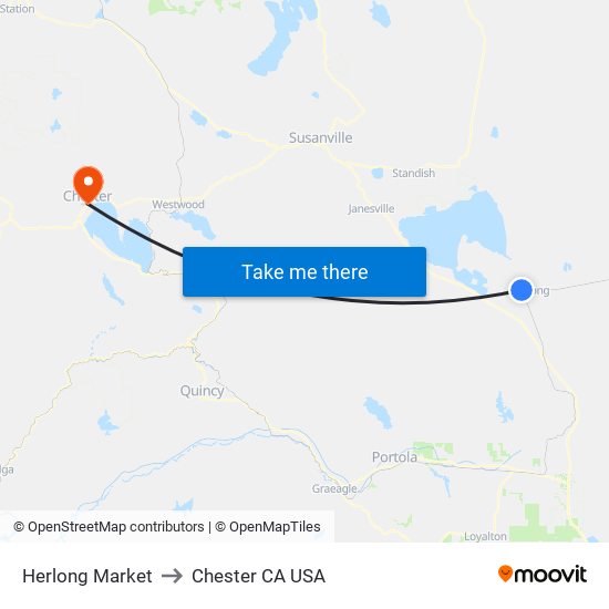 Herlong Market to Chester CA USA map