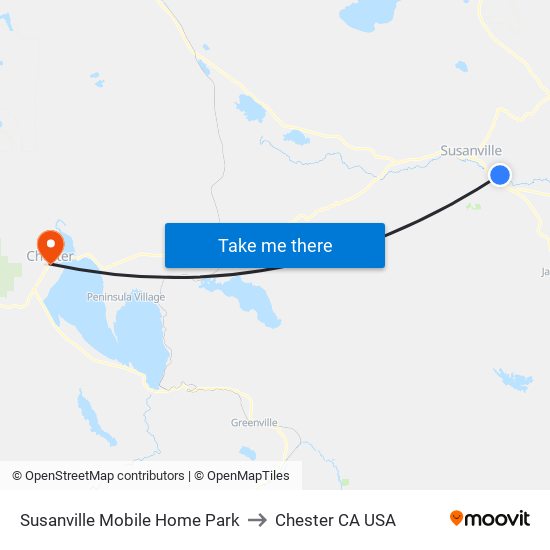 Susanville Mobile Home Park to Chester CA USA map