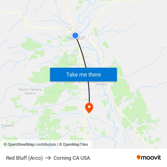 Red Bluff (Arco) to Corning CA USA map