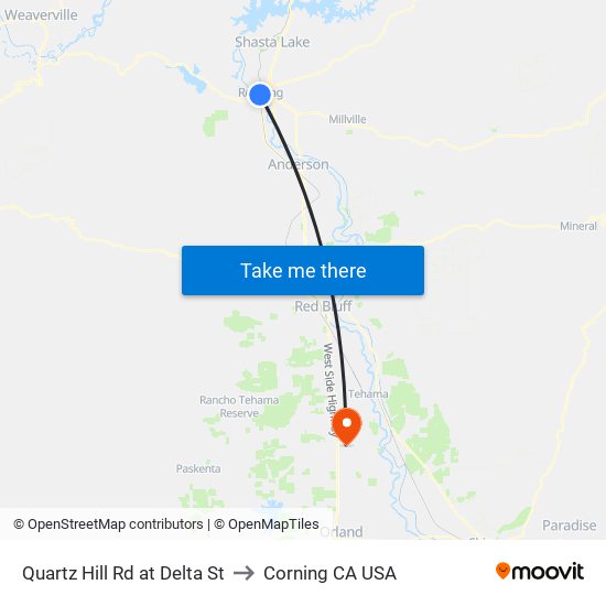 Quartz Hill Rd at Delta St to Corning CA USA map