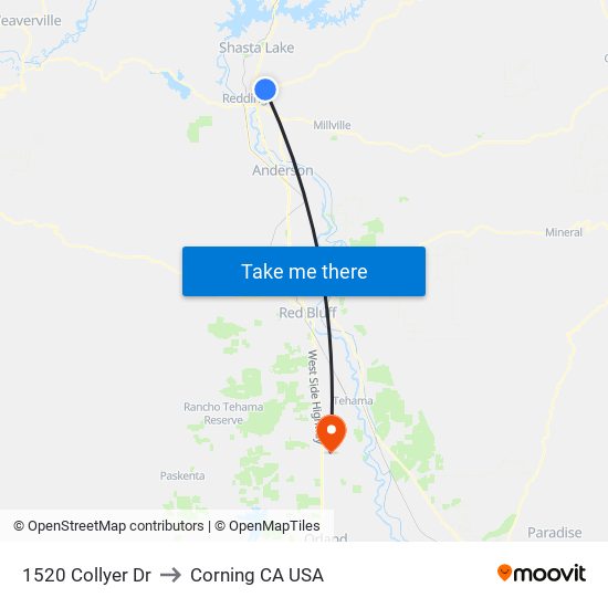 1520 Collyer Dr to Corning CA USA map