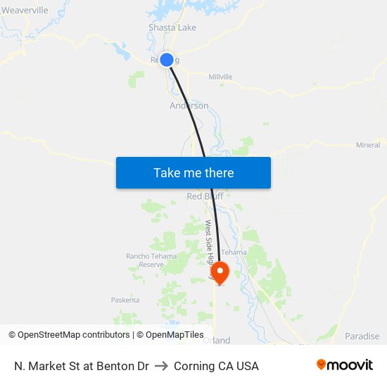 N. Market St at Benton Dr to Corning CA USA map