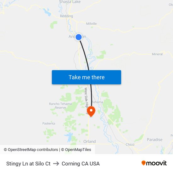 Stingy Ln at Silo Ct to Corning CA USA map