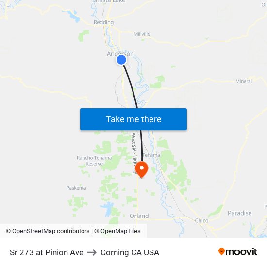 Sr 273 at Pinion Ave to Corning CA USA map