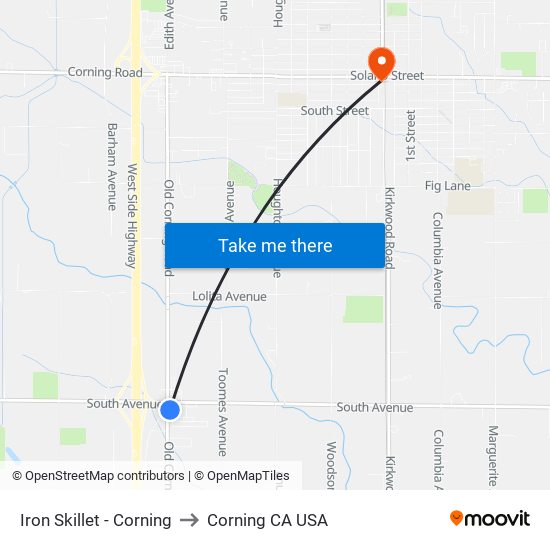 Iron Skillet - Corning to Corning CA USA map
