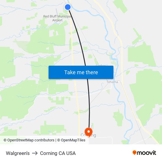 Walgreen's to Corning CA USA map