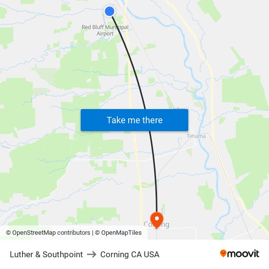 Luther & Southpoint to Corning CA USA map