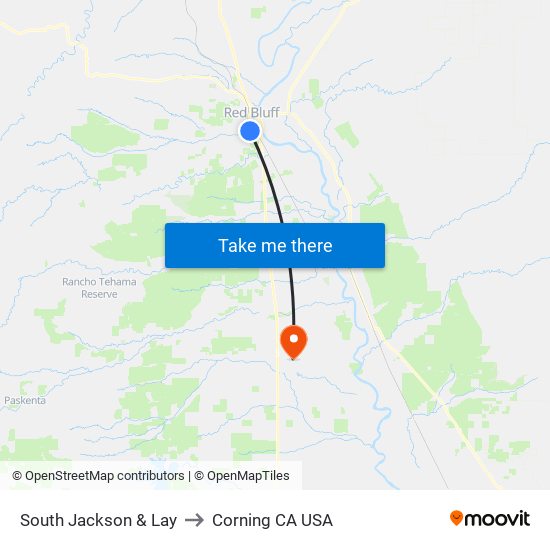 South Jackson & Lay to Corning CA USA map