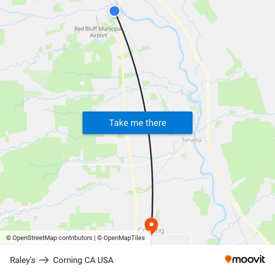 Raley's to Corning CA USA map