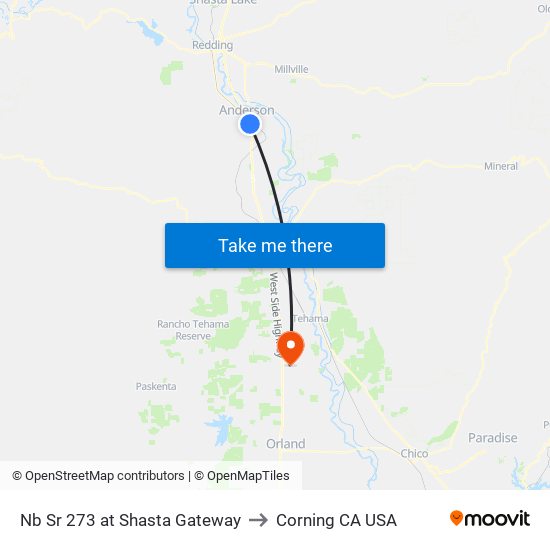 Nb Sr 273 at Shasta Gateway to Corning CA USA map