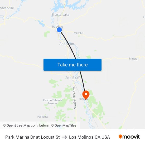 Park Marina Dr at Locust St to Los Molinos CA USA map