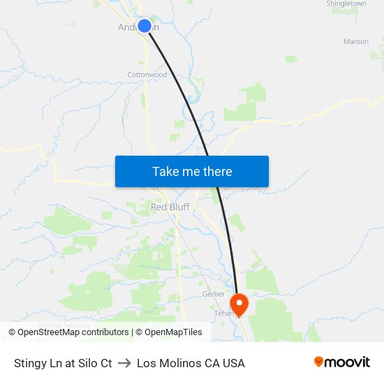 Stingy Ln at Silo Ct to Los Molinos CA USA map