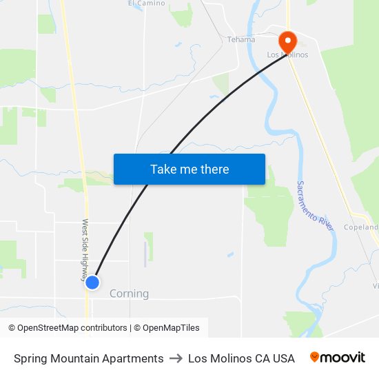 Spring Mountain Apartments to Los Molinos CA USA map