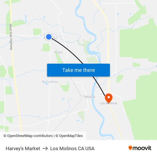 Harvey's Market to Los Molinos CA USA map