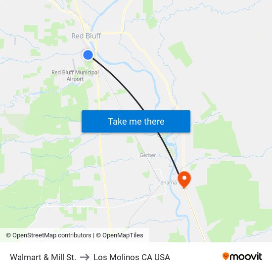 Walmart & Mill St. to Los Molinos CA USA map