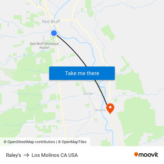 Raley's to Los Molinos CA USA map