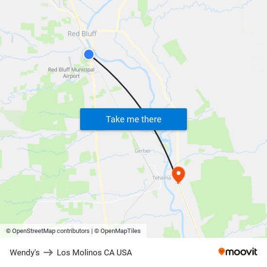 Wendy's to Los Molinos CA USA map