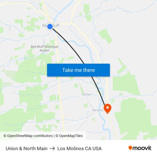 Union & North Main to Los Molinos CA USA map