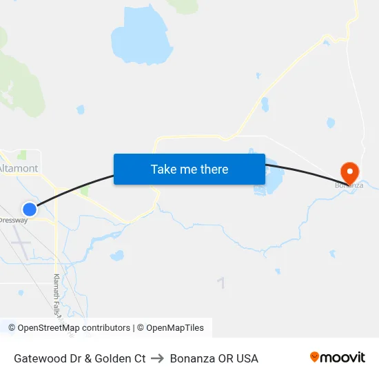 Gatewood Dr & Golden Ct to Bonanza OR USA map