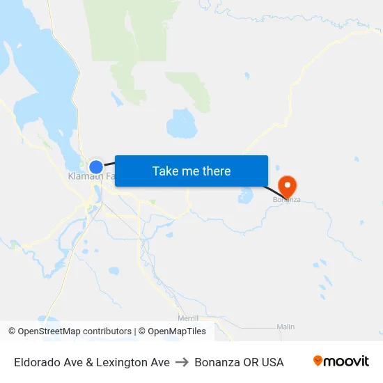 Eldorado Ave & Lexington Ave to Bonanza OR USA map