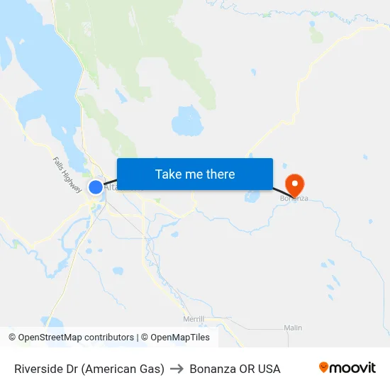 Riverside Dr (American Gas) to Bonanza OR USA map