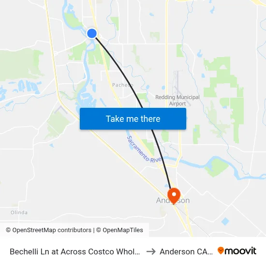 Bechelli Ln at Across Costco Wholesale (Fs) to Anderson CA USA map