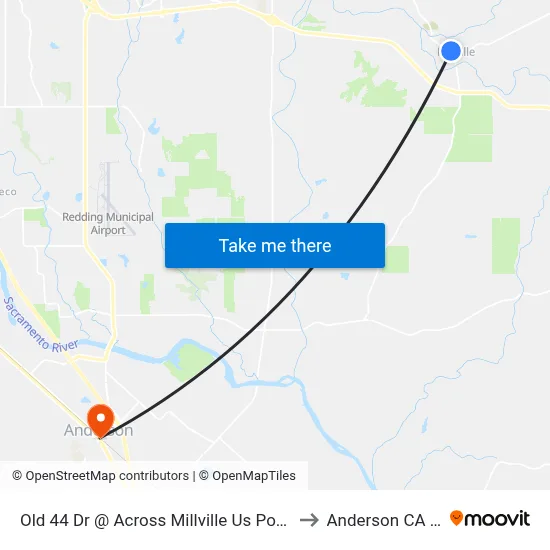 Old 44 Dr @ Across Millville Us Post Office to Anderson CA USA map