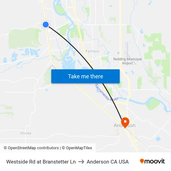 Westside Rd at Branstetter Ln to Anderson CA USA map