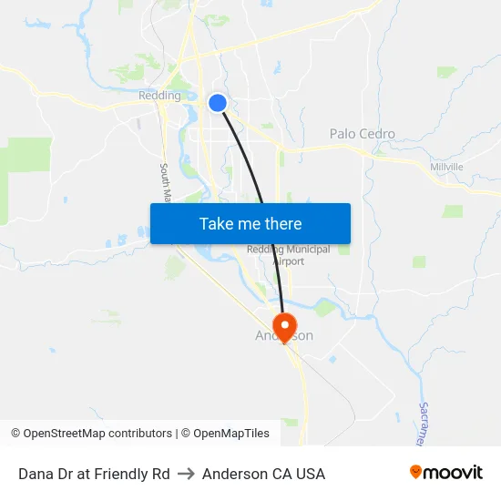 Dana Dr at Friendly Rd to Anderson CA USA map