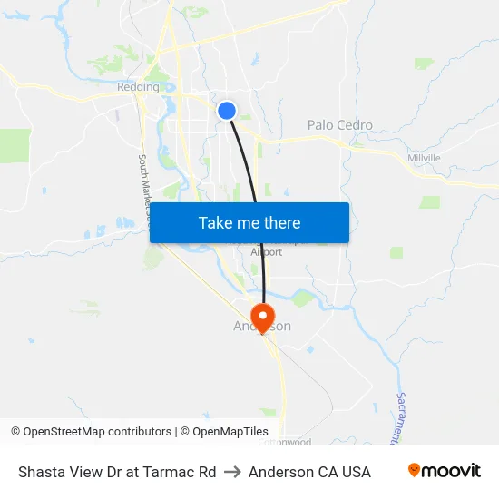 Shasta View Dr at Tarmac Rd to Anderson CA USA map