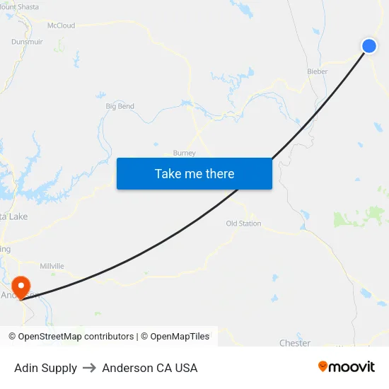 Adin Supply to Anderson CA USA map
