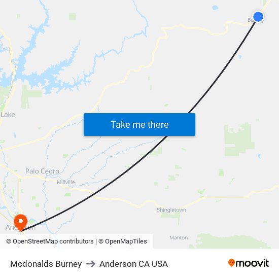 Mcdonalds Burney to Anderson CA USA map