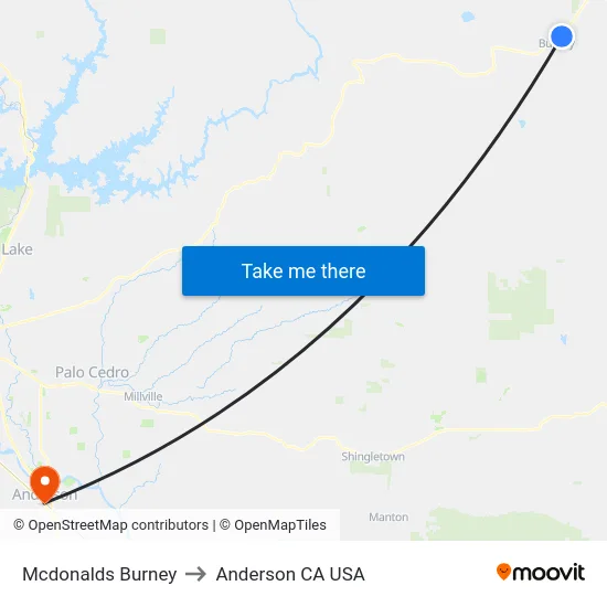 Mcdonalds Burney to Anderson CA USA map