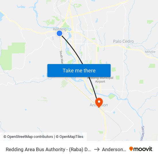 Redding Area Bus Authority - (Raba) Downtown Transit Center to Anderson CA USA map