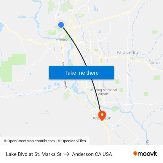 Lake Blvd at St. Marks St to Anderson CA USA map