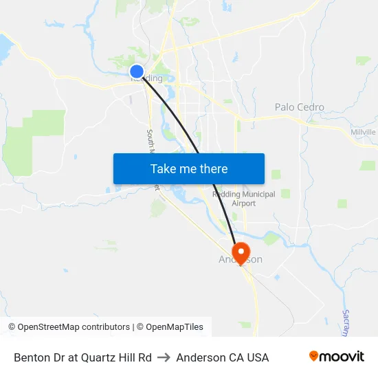 Benton Dr at Quartz Hill Rd to Anderson CA USA map