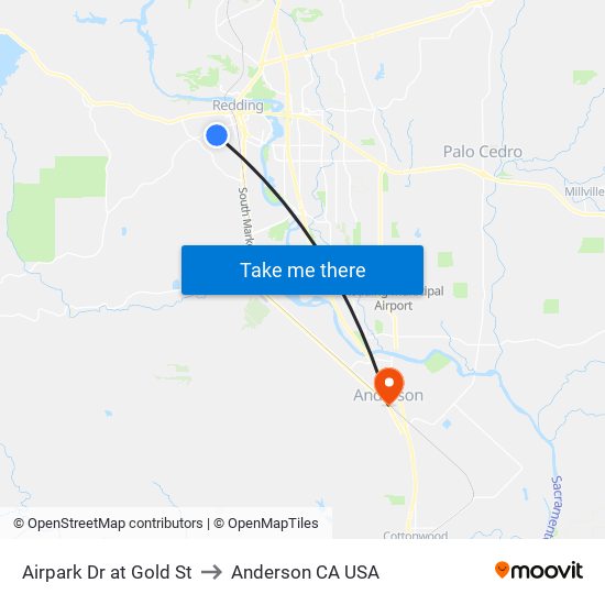 Airpark Dr at Gold St to Anderson CA USA map