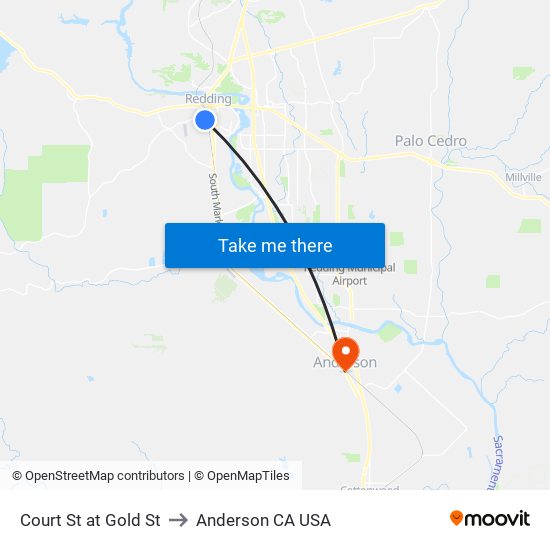 Court St at Gold St to Anderson CA USA map