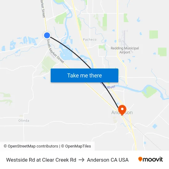 Westside Rd at Clear Creek Rd to Anderson CA USA map