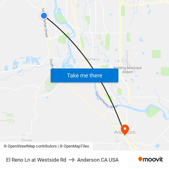 El Reno Ln at Westside Rd to Anderson CA USA map